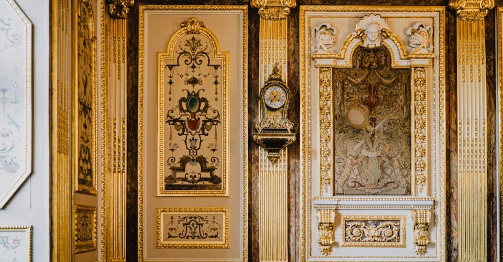 Luxurious gilded interior details featuring classic French architecture in a historical Rennes building.